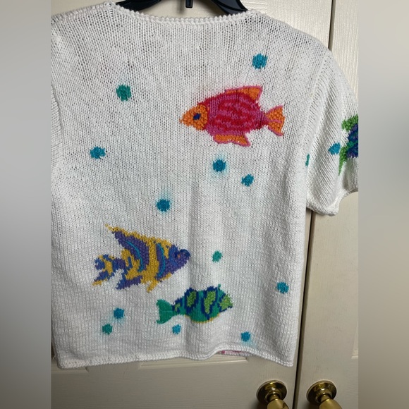 Susan Bristol Vintage Hand Knit Fish Print Button Sweater Size Small - Picture 11 of 11